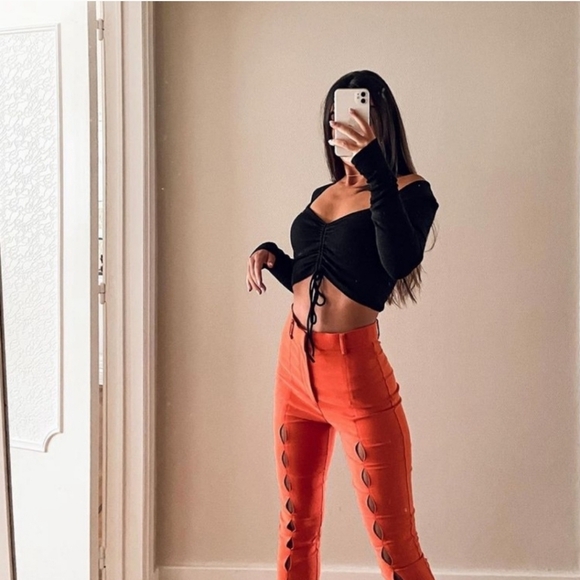 NWT Zara Blogger Favorite Orange Cut Out Flare Pants Size S - Picture 6 of 16